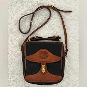 Dooney & Bourke Vintage Black Pebbled Leather Tan Trim Crossbody‎ Bag